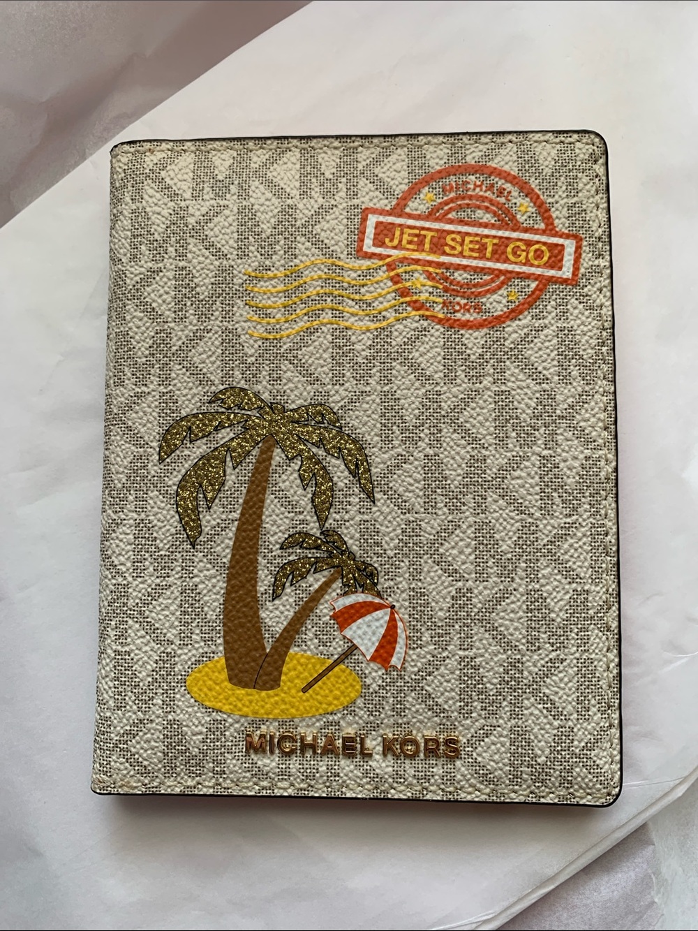 Michael Kors Passport Cover/Wallet with Palm Tree and Orange 'Jet Set Go' RARE